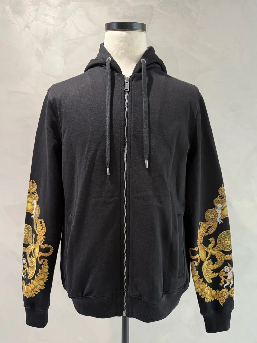 Versace Barocco Print Black Zipper Hoodie Size Medium. Excelent Condition